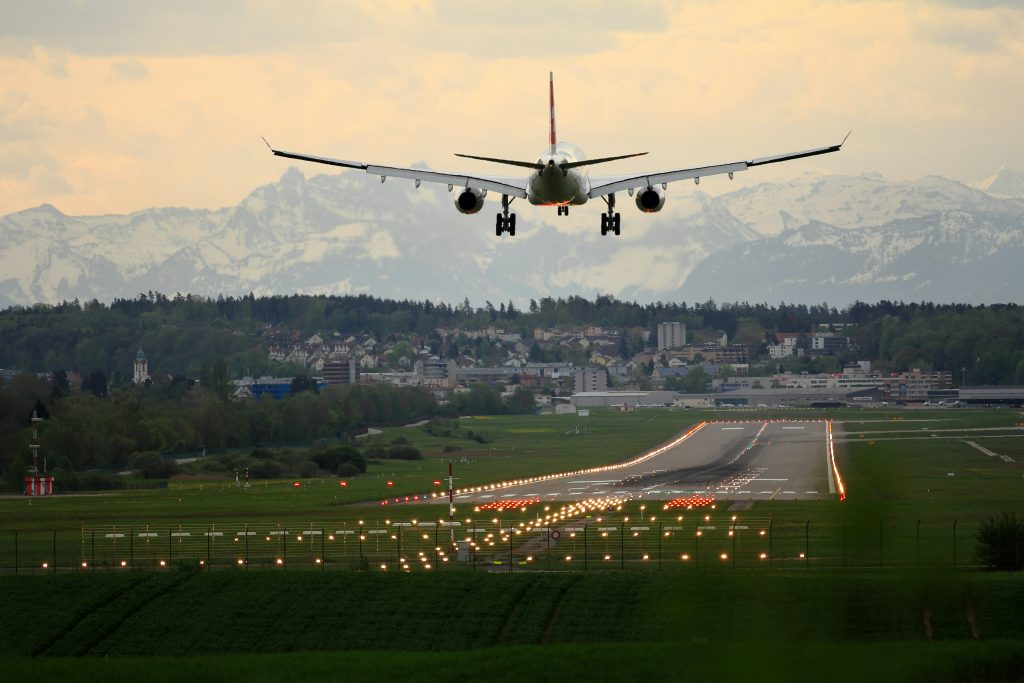 A plane touching down